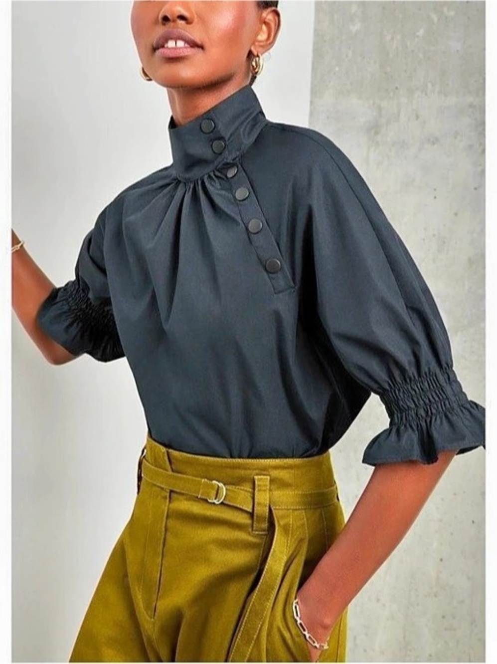 G. Label by Goop Yeli Puff-Sleeve Snap Top